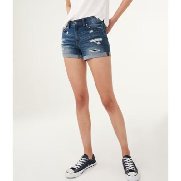 Aeropostale Shorts Womens 4 Medium Wash Destroyed Denim Low-Rise Slim Fit Blue - Picture 10 of 12